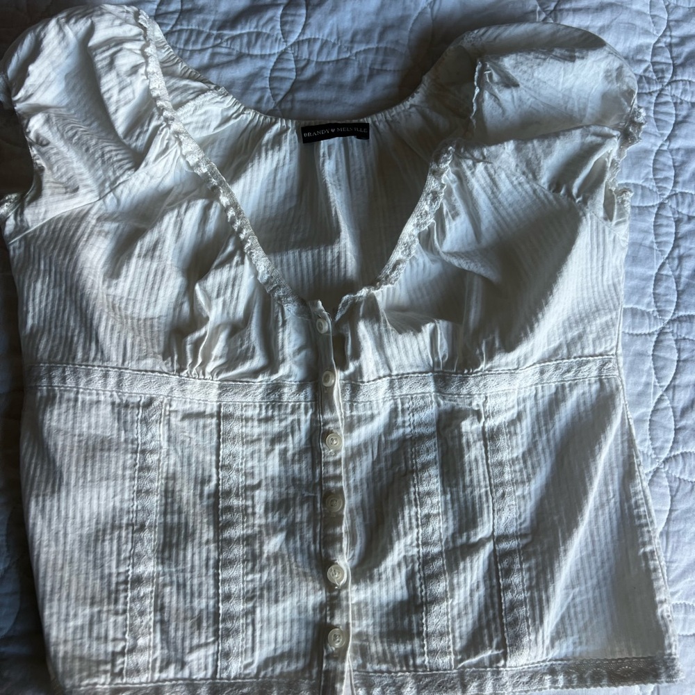 White Brandy Melville top with button up detail with lace
